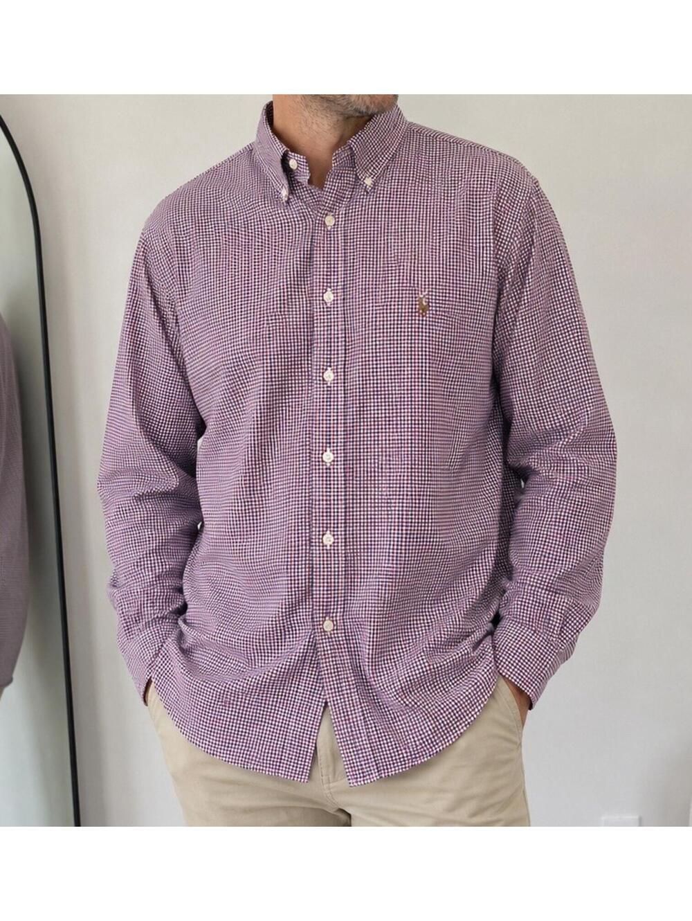 Vintage Polo Ralph Lauren Shirt XXL Classic Fit Windowpane Check Cream Red Blue
